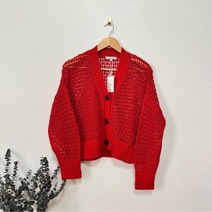 madewell Open-Stitch V-Neck Cardigan Festival Red medium